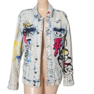 Smoke Rise Graphic Bomb Denim Jacket Men Medium Streetwear Grunge Punk Skater‎